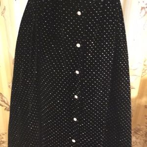 Vintage Black Velvet Button Front Midi Skirt